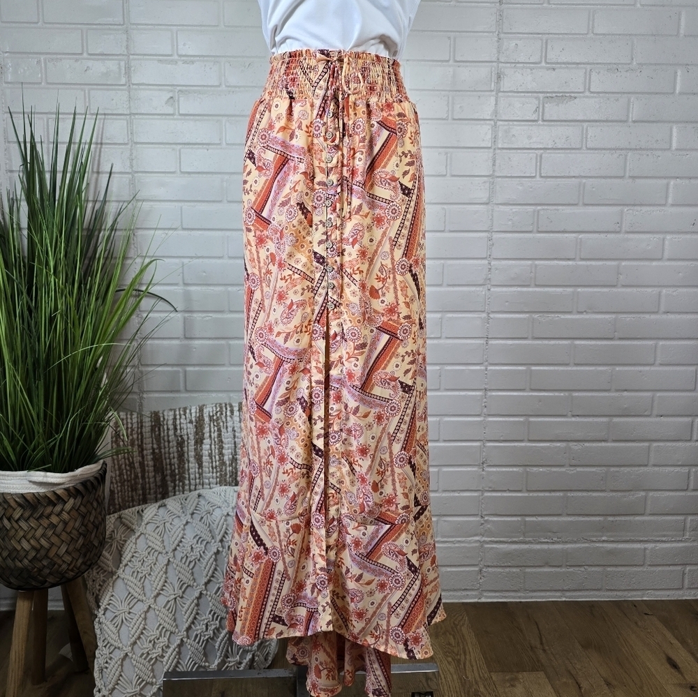 Willow and Root Floral Paisley Patchwork Print Maxi High Low Flutter Skirt Large - Picture 10 of 10